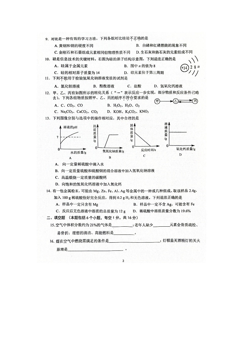 2024年河南省周口市西华县中考二模化学试题第2页