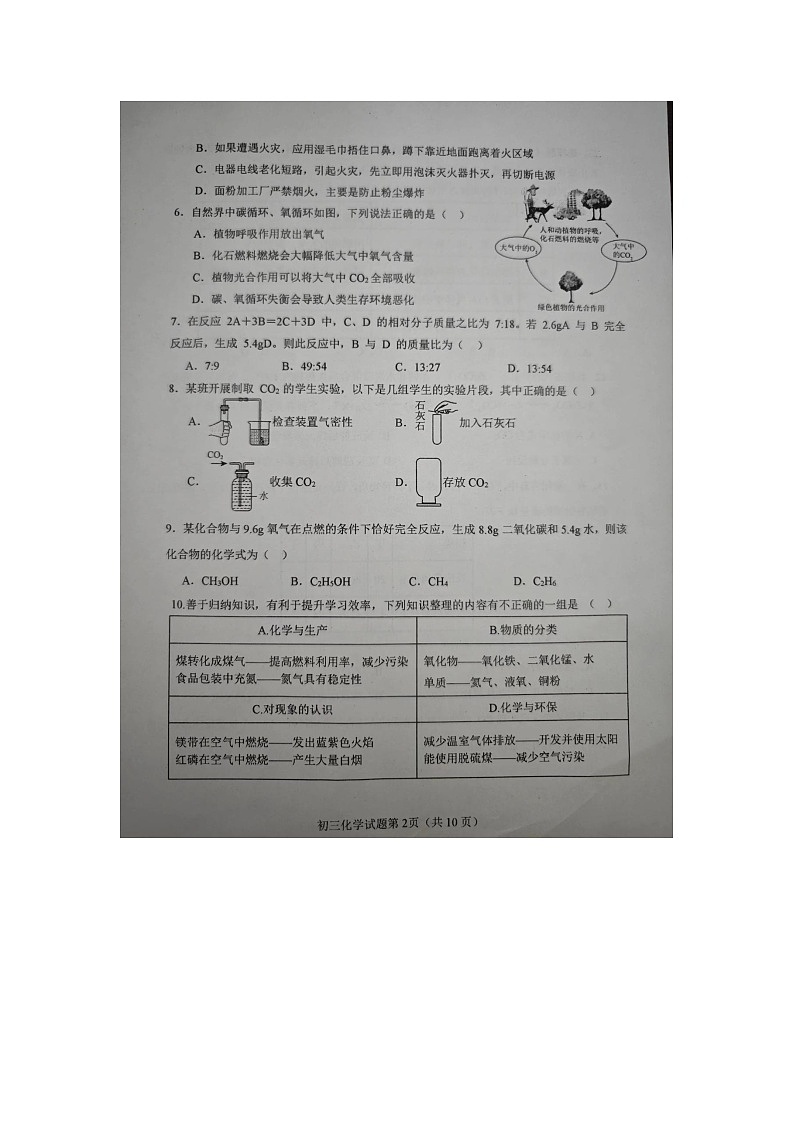 2023--2024学年度第二学期期中学业水平检测初三化学试题 （五四学制）第2页