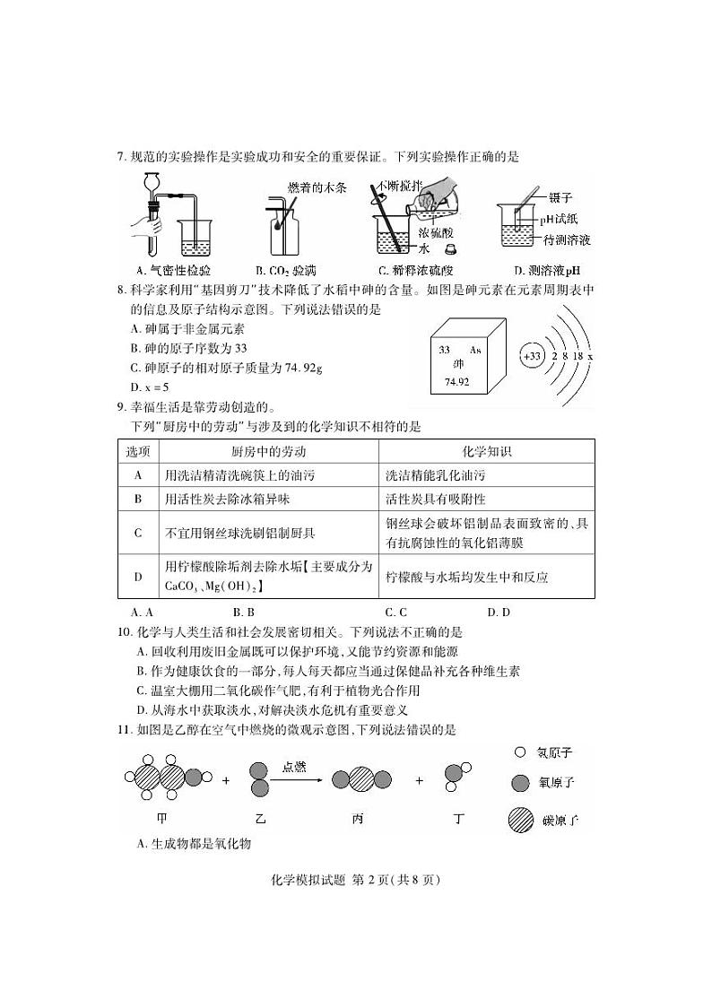 2024年山东省临沂市临沭县九年级学业水平模拟考试化学试题02