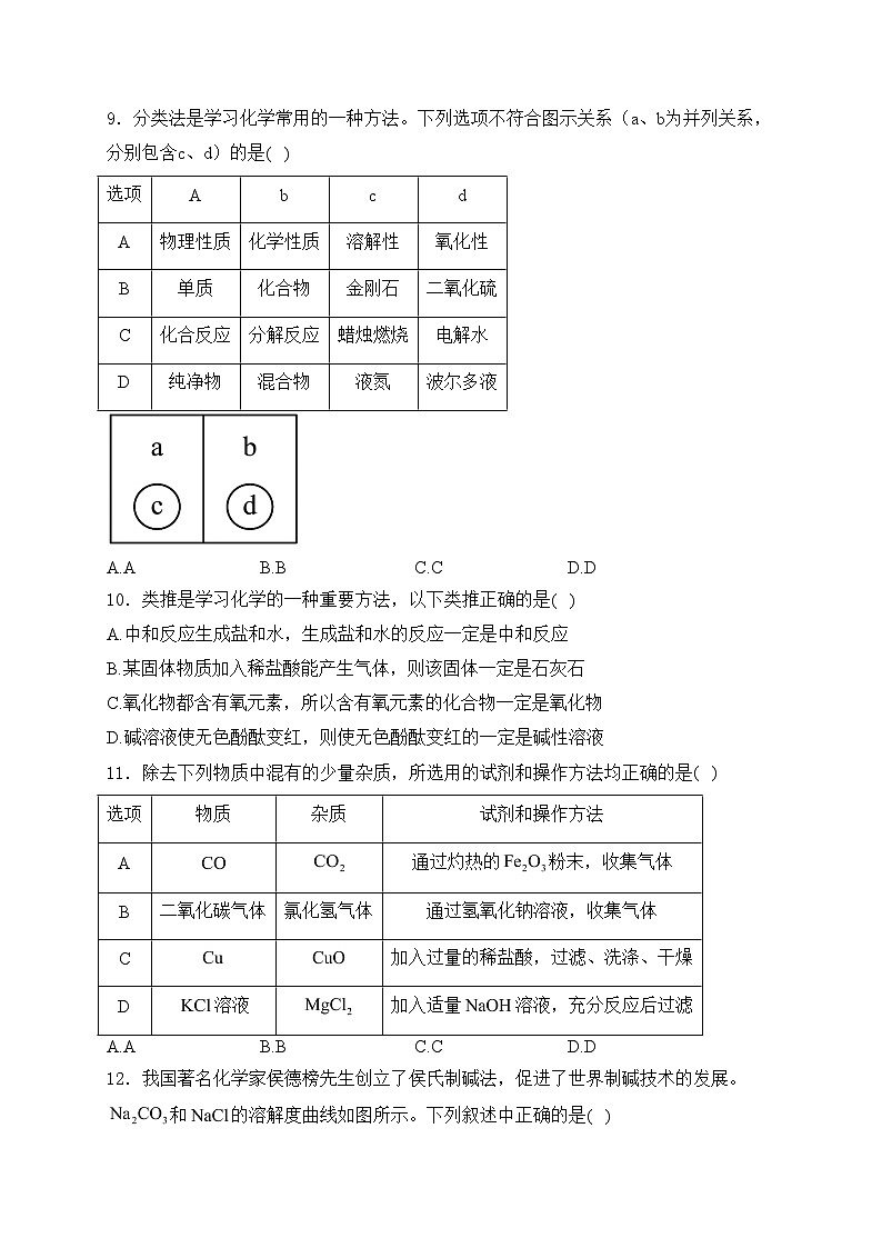 安徽省2024届九年级下学期中考模拟（二）化学试卷(含答案)第3页