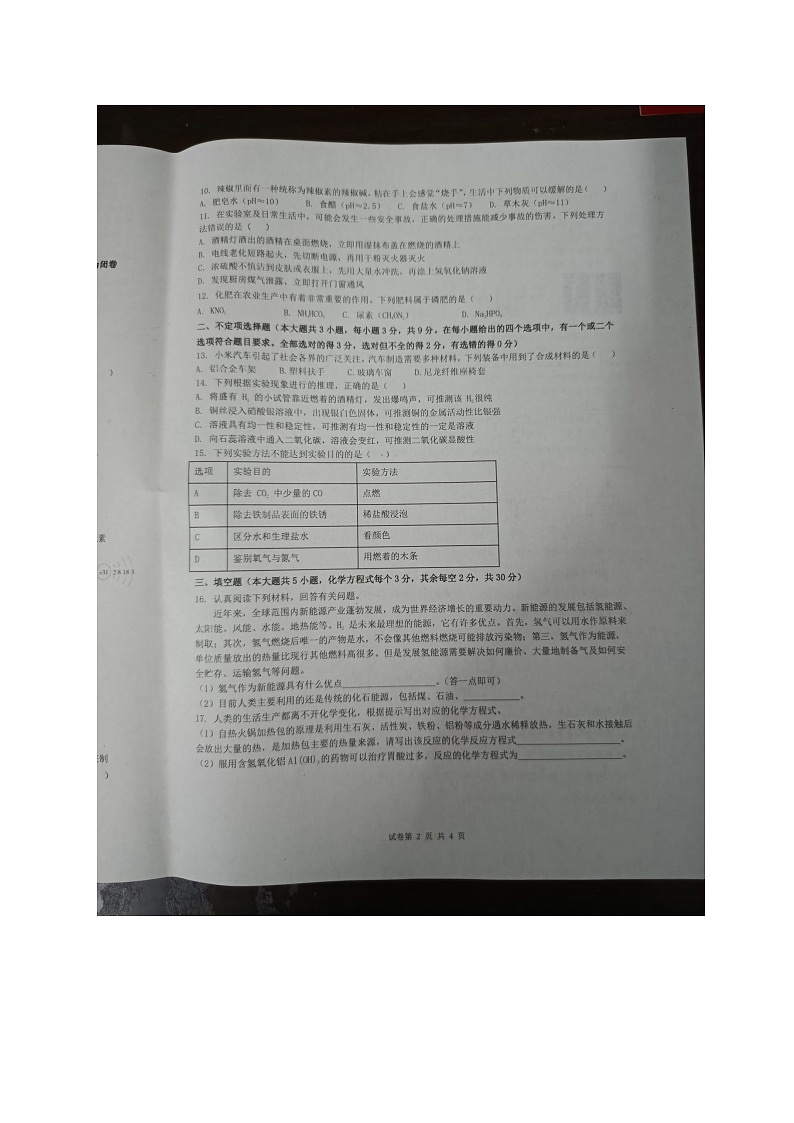 湖南省长沙市浏阳市2023-2024学年九年级下学期4月期中化学试题第2页