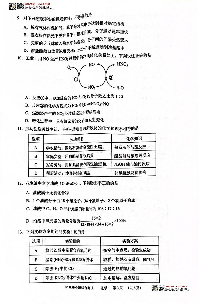 2024广州天河区中考一模化学试题03