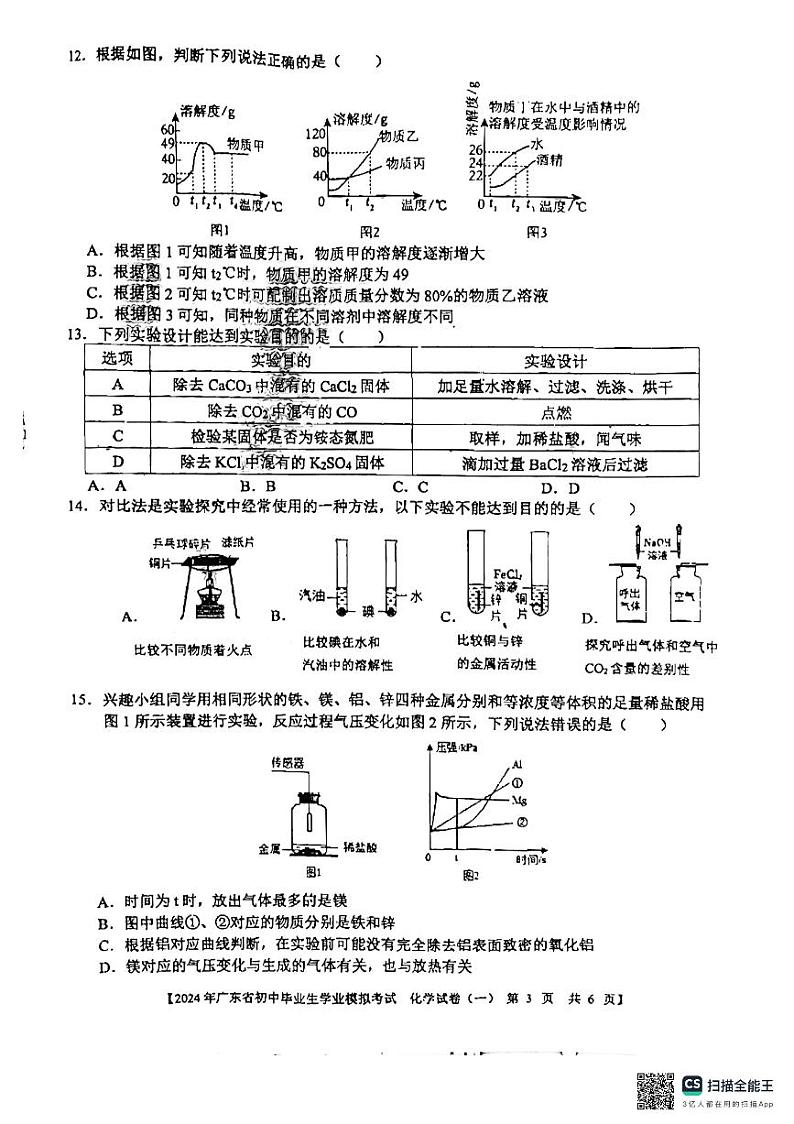 2024年广东省湛江市坡头区中考一模化学试题03