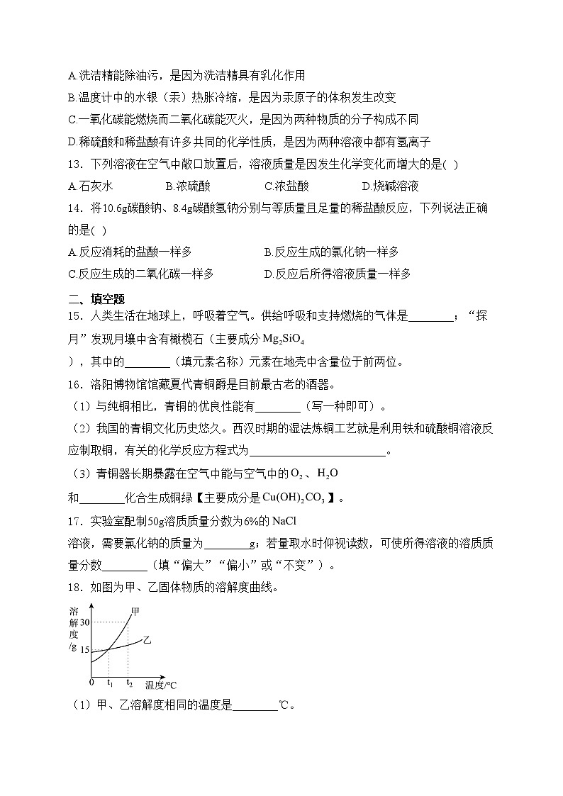 河南省洛阳市2024届九年级下学期3月质量检测化学试卷(含答案)第3页