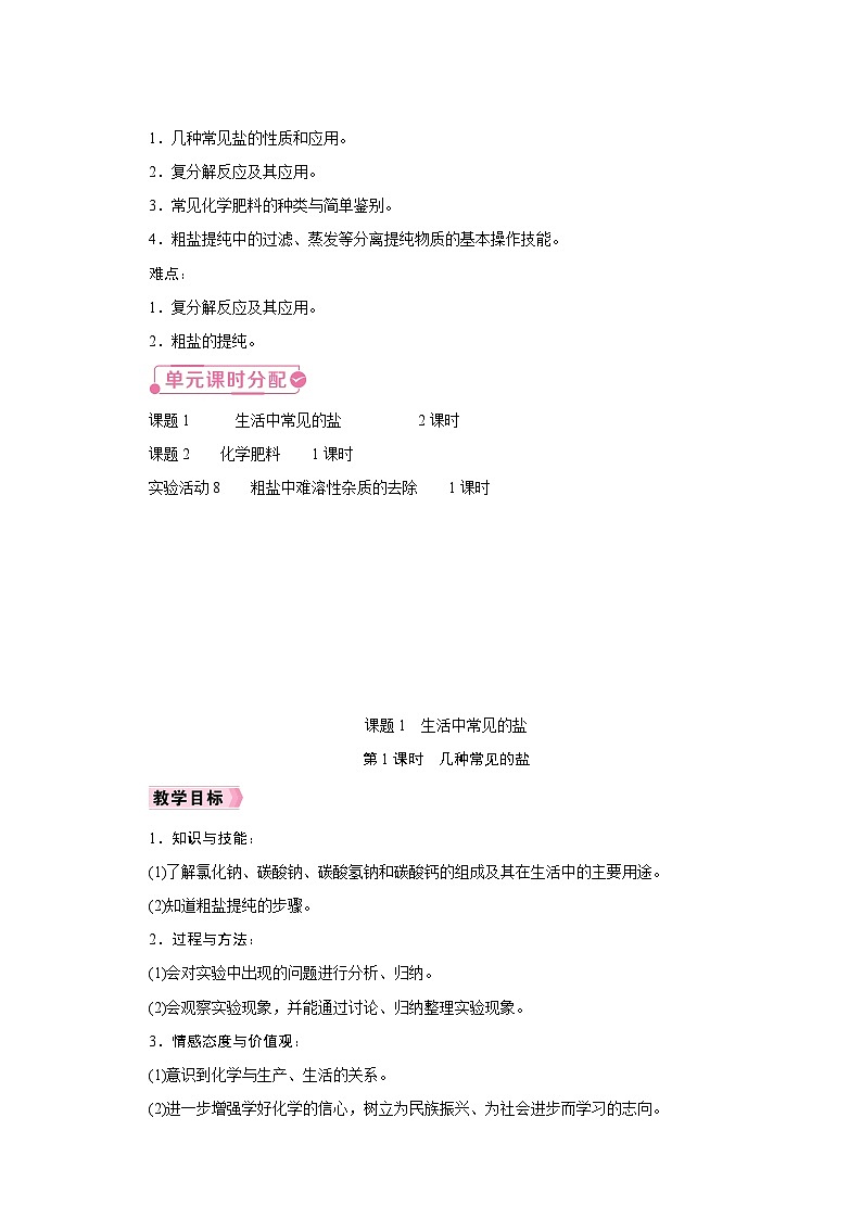 人教版九年级化学下册同步教学设计第十一单元《盐 化肥》02
