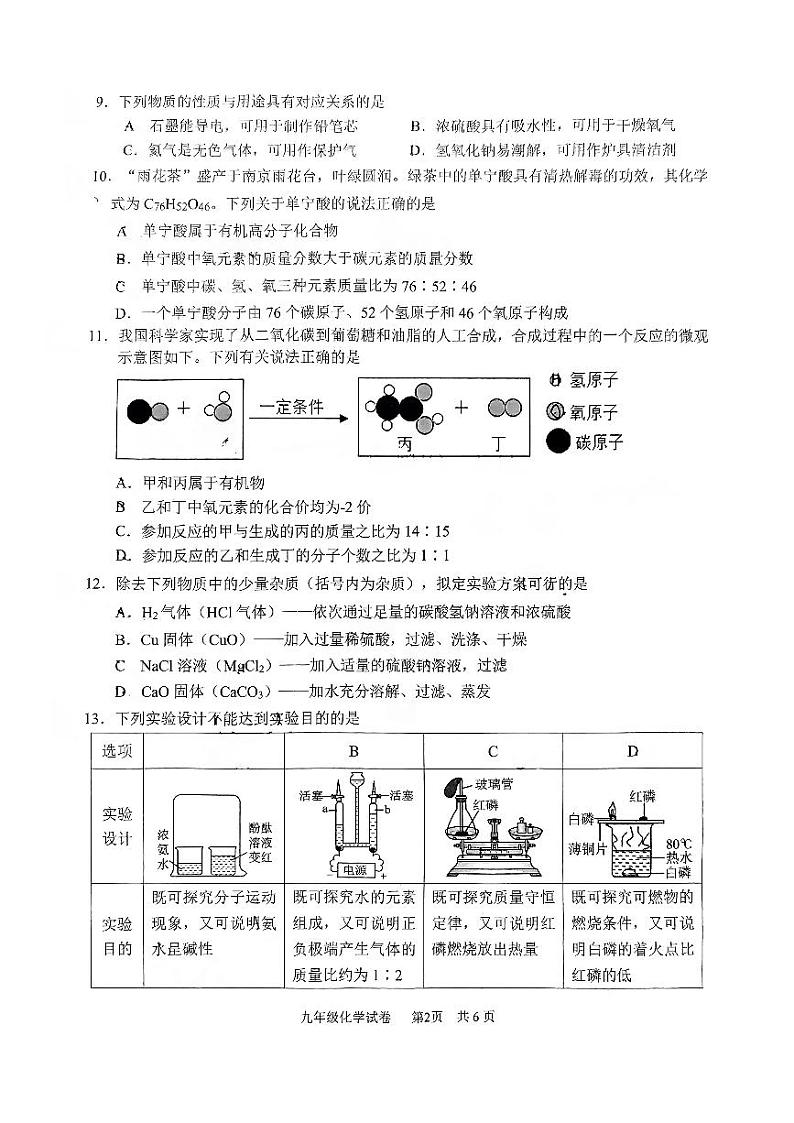江苏省南京市南京市联合体2023-2024学年九年级下学期期中化学试题第2页