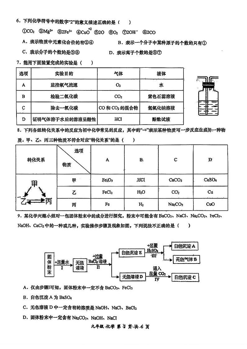 2024年陕西省西安市高新唐南中学中考五模化学试卷第2页