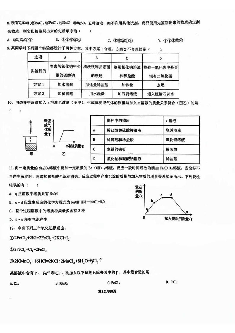 北京东直门中学2023-2024学年九年级下学期期中考试化学试卷第2页