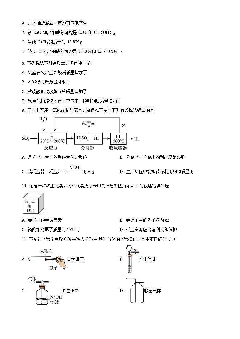 +2024年江苏省无锡市锡山区九年级化学中考模拟试题+02