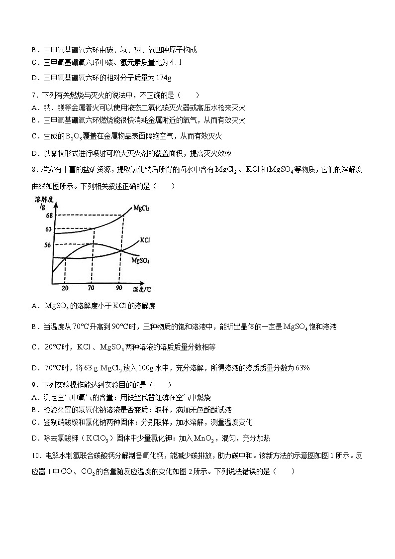2024年江苏省淮安市淮阴区中考一模化学试题(无答案)02