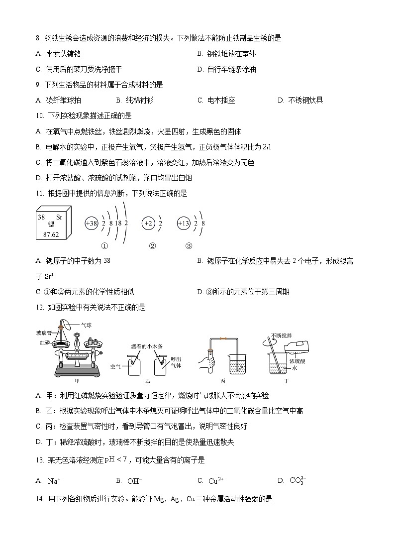 2024年广西桂林中学九年级下学期一模化学试题（原卷版）第2页