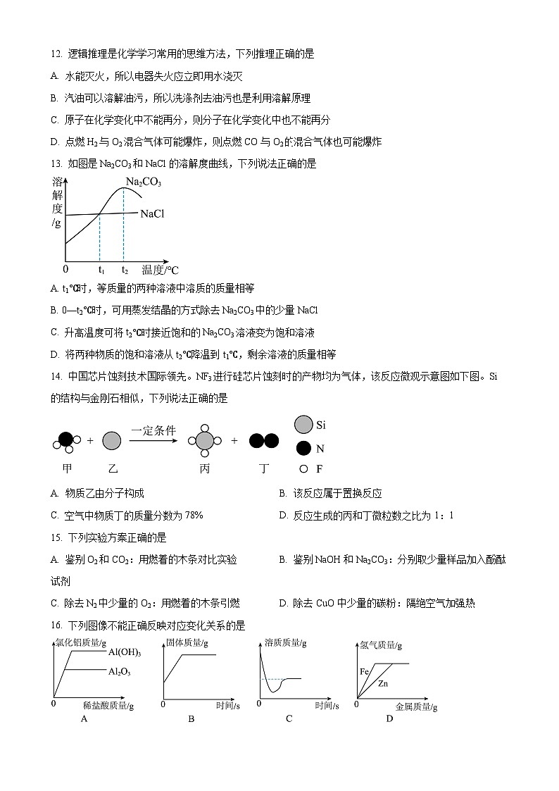 重庆市长寿实验中学2023-2024学年九年级下学期期中考试化学试题（原卷版）第3页