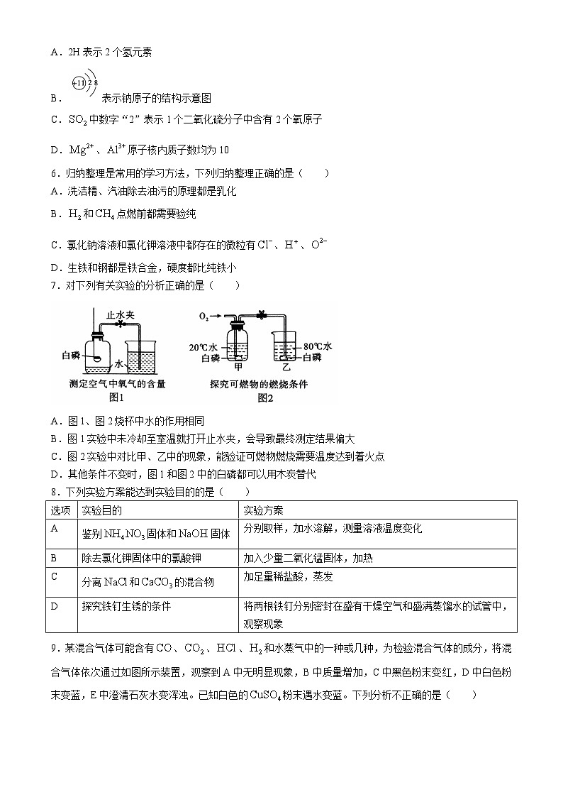 2024年陕西省榆林市佳县初中学业水平考试化学模拟试卷第2页
