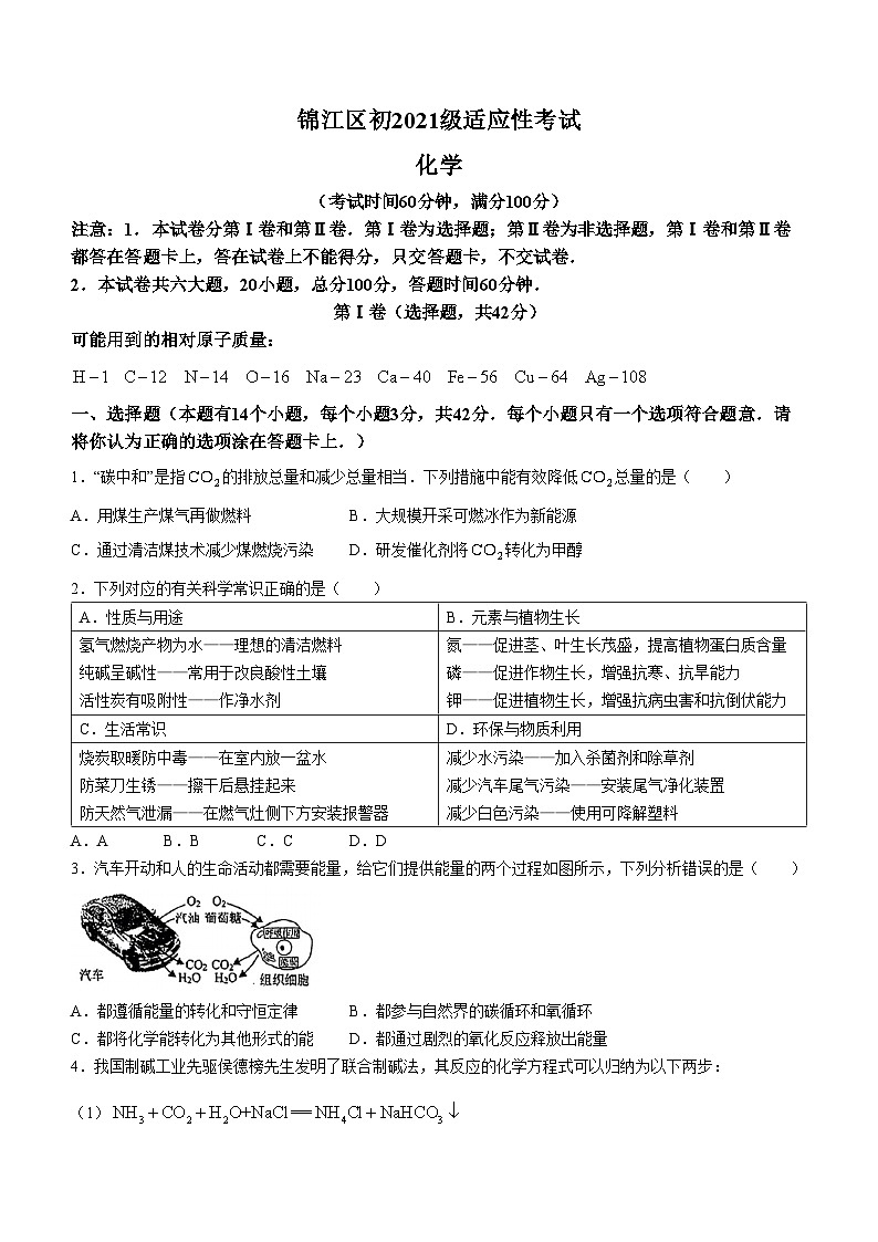 2024年四川省成都市锦江区中考二模化学试题(无答案)01