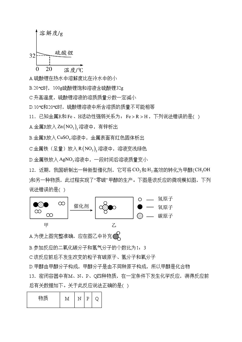 湖南省益阳市沅江市两校2024届九年级下学期中考二模化学试卷(含答案)03