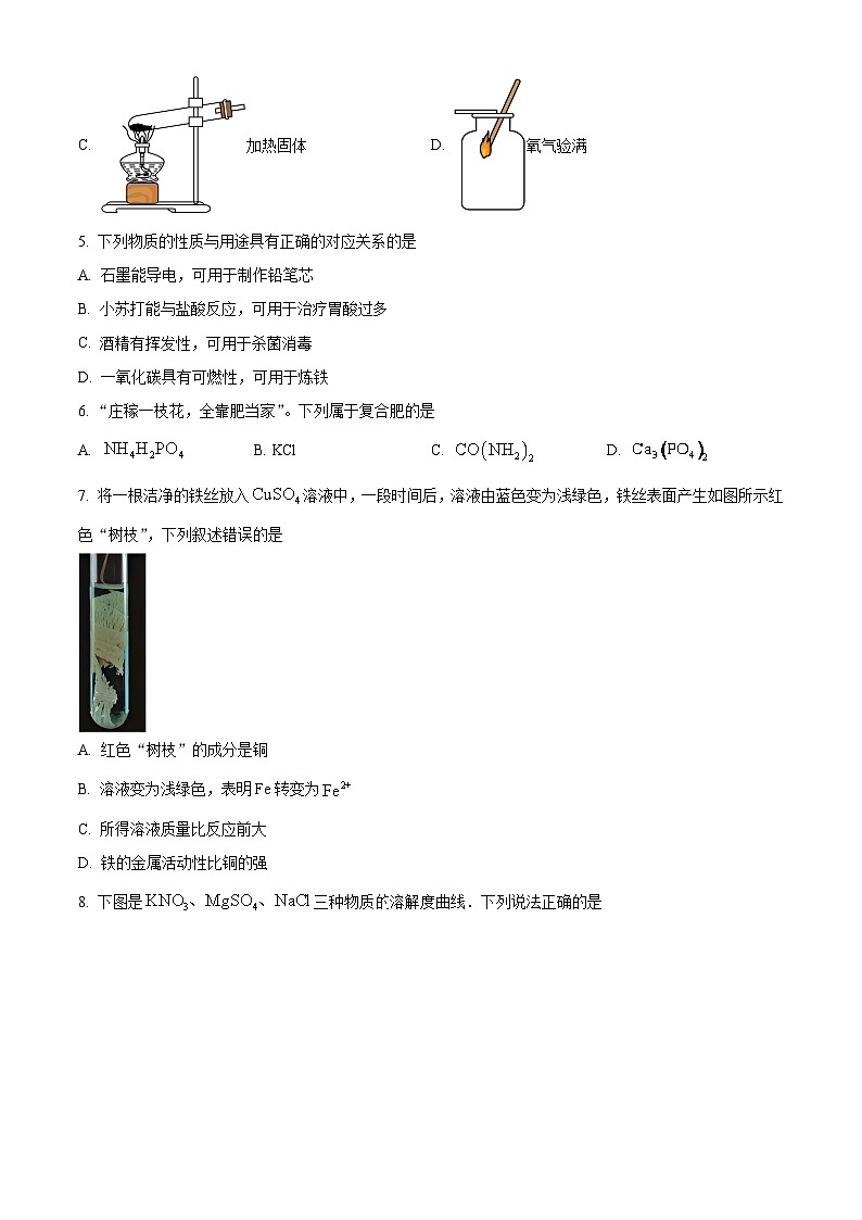 江苏省连云港市新海初级中学2022-2023学年九年级下学期期中化学试题（原卷版+解析版）02