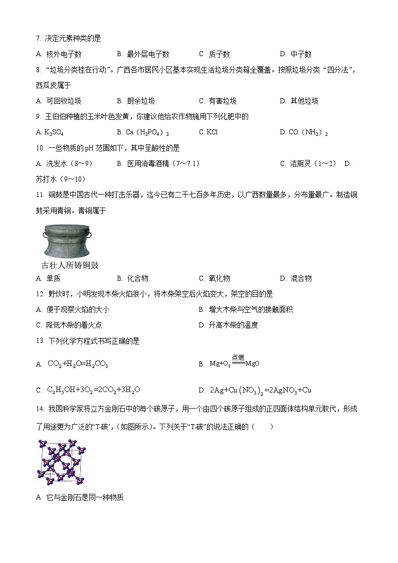 2023年广西南宁市三美学校初中学业水平考试全真模拟化学试题（十）（原卷版+解析版）02