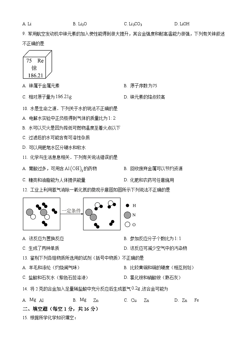 2024年河南省周口市川汇区部分校中考一模化学试题（原卷版+解析版）02