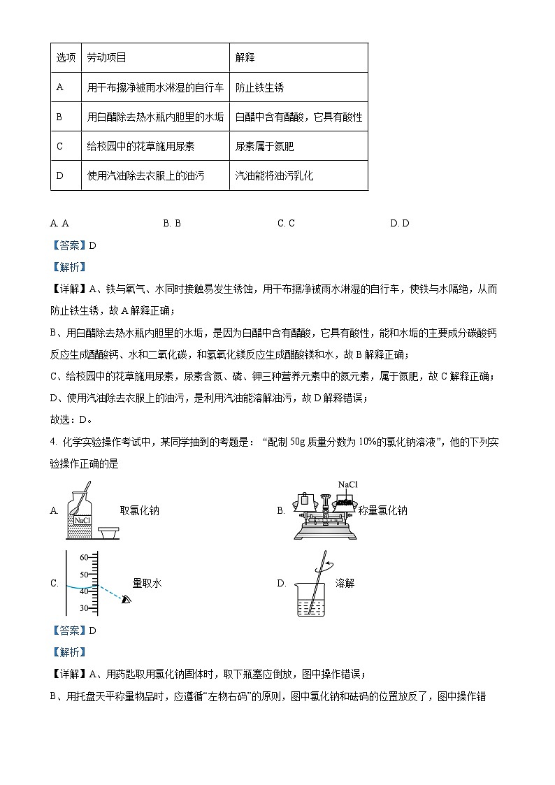2024年湖北省荆州市九年级调研考试（一模）化学试题 （解析版）第2页