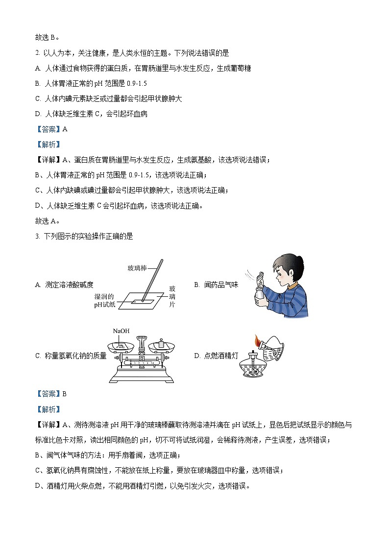 2024年黑龙江省哈尔滨市第六十九中学九年级阶段性适应性测试化学试卷（一）（原卷版+解析版）02