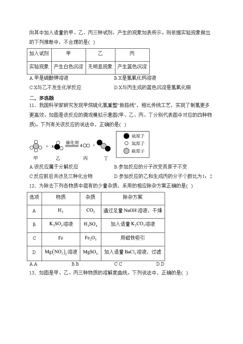山东省济南市钢城区（五四制）2024届九年级下学期中考一模化学试卷(含答案)03