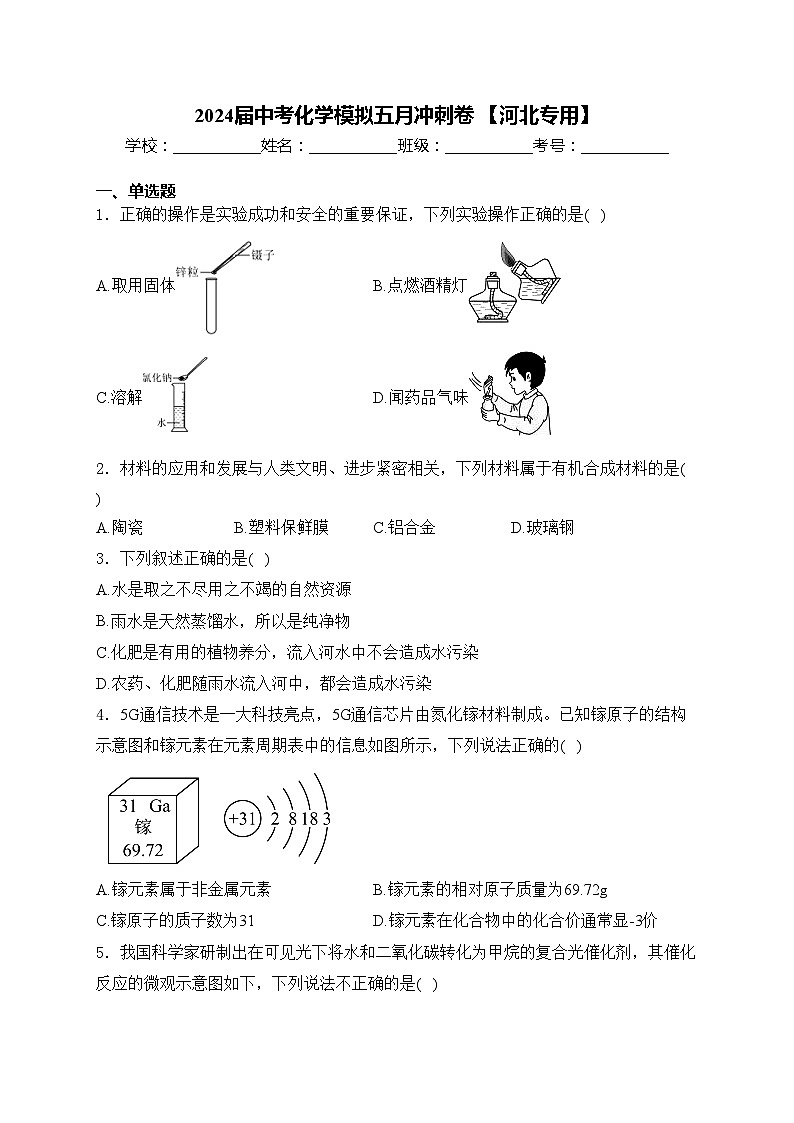 2024届中考化学模拟五月冲刺卷 【河北专用】(含答案)01