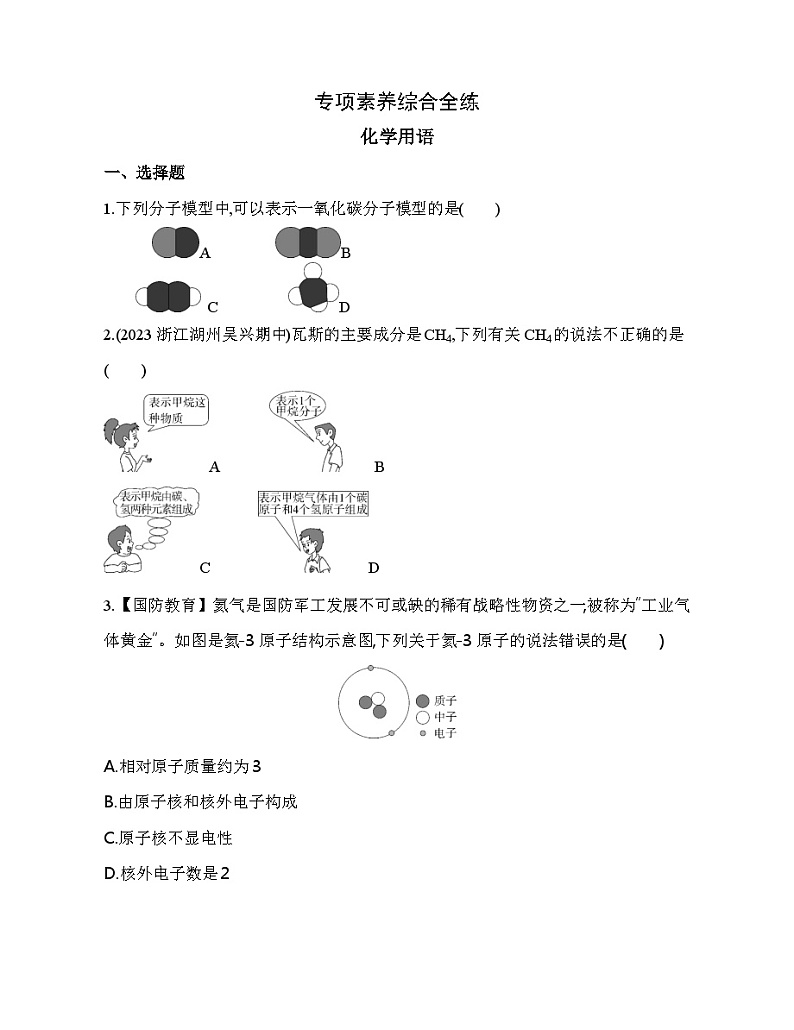 期末复习专项素养综合全练 化学用语试题   浙教版八年级下册科学01