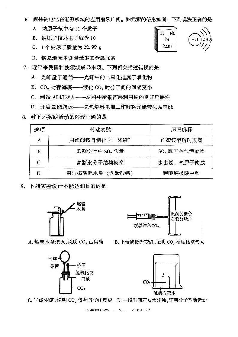 2024年福建省福州市中考模拟化学试卷02