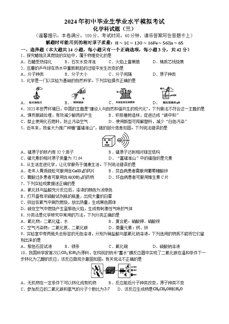 2024年海南省临高县九年级模拟考试（三）化学试题01