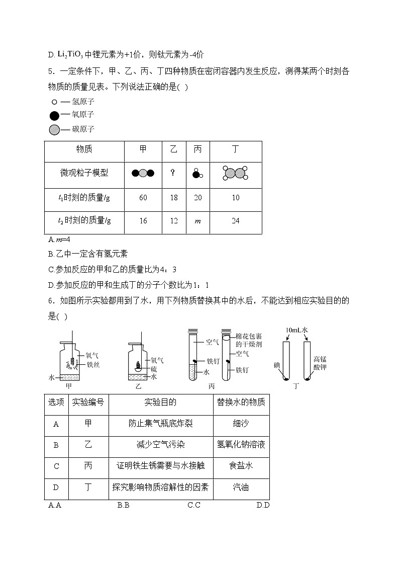 河北省石家庄市2024年九年级中考一模理综化学试卷(含答案)02