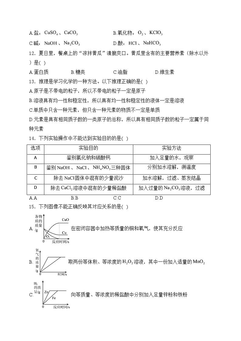 湖南省邵阳市邵东市2024届九年级下学期中考一模化学试卷(含答案)03