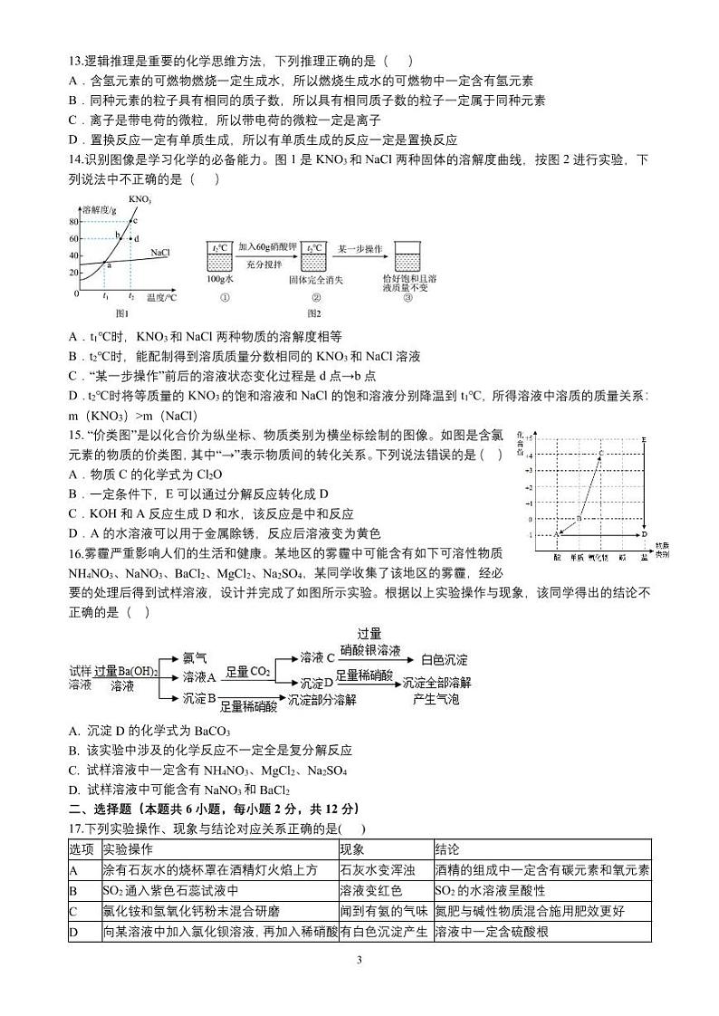 2024年山东省青岛市崂山区中考自主招生化学模拟试题03