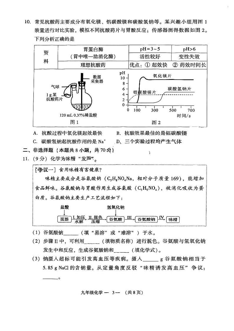 【试题+答案】2024年福建省福州市九年级质量抽测化学试卷03