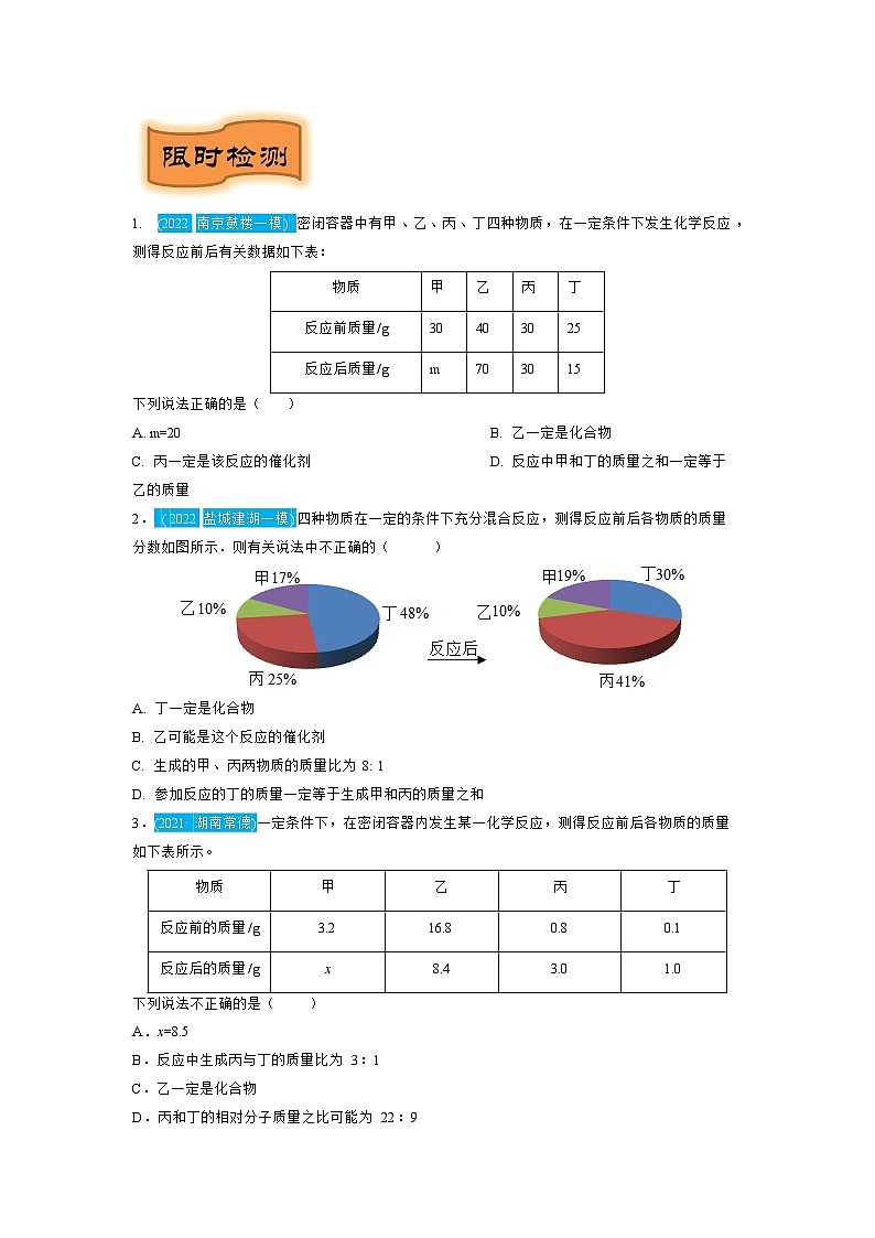 重难点02   质量守恒定律图表图形专题突破（原卷版）（苏州专版）第3页