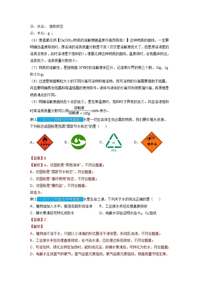 重难点08  水和溶液-2024年中考化学题型专练（苏州专练）02