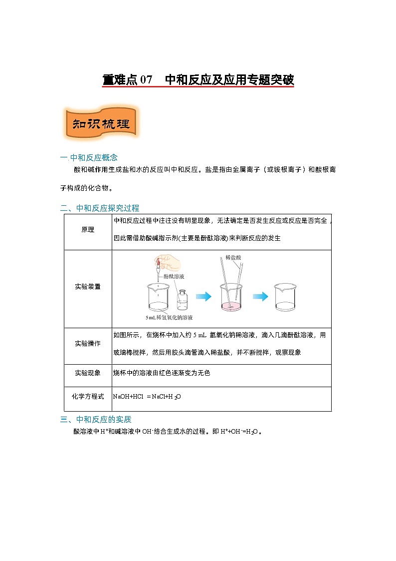重难点11   中和反应及应用专题突破（解析版）（苏州专版）第1页