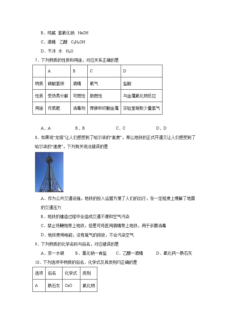 乙醇-中考化学考前查缺补漏专项练习第2页