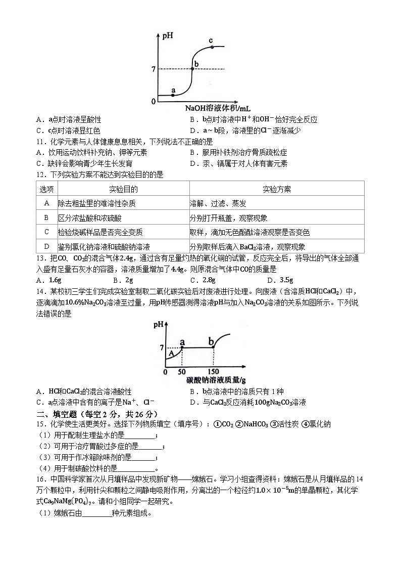 2024年海南省琼海市嘉积中学中考模拟（四）化学试题(无答案)02