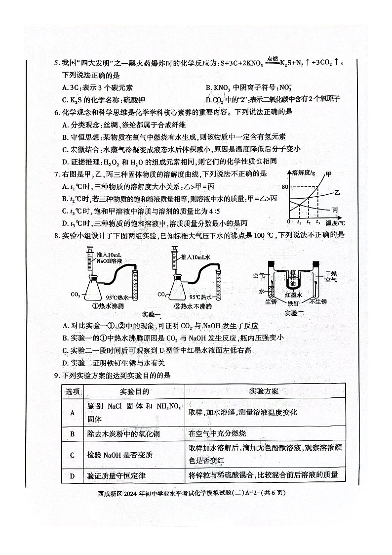 2024年陕西省西安市西咸新区中考二模化学试题第2页