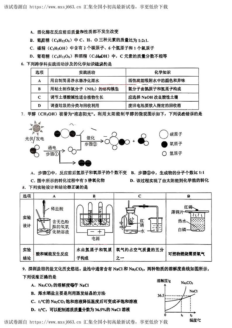 2024年广东省深圳市盐田区九年级教学质量检测一模化学试题第2页