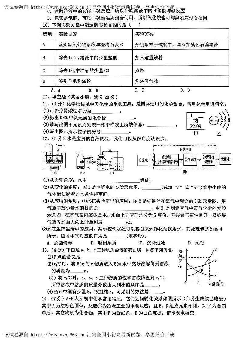 2024年甘肃省酒泉市中考二模考试化学试题第2页