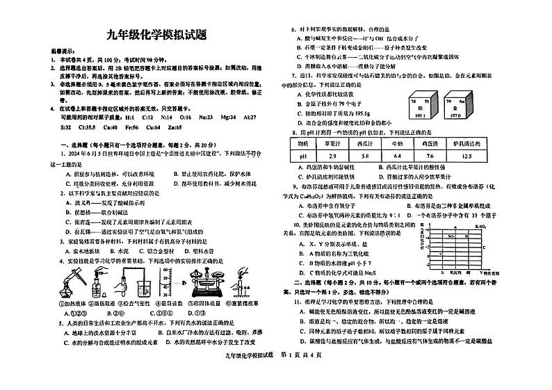 2024年山东省烟台市开发区中考一模考试化学试题01