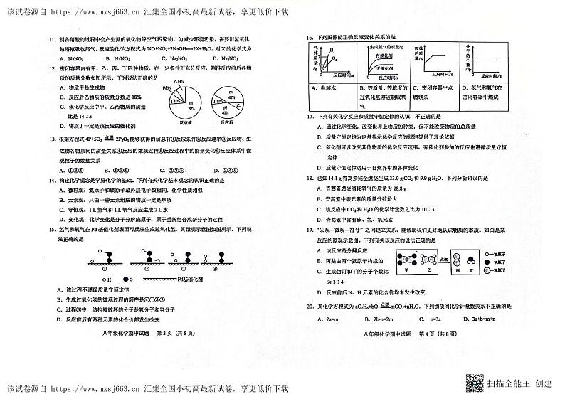 山东省肥城市2023-2024学年（五四学制）八年级下学期期中考试化学试题02