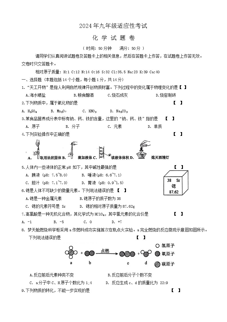 2024年河南省商丘市夏邑县中考模拟预测化学试题第1页