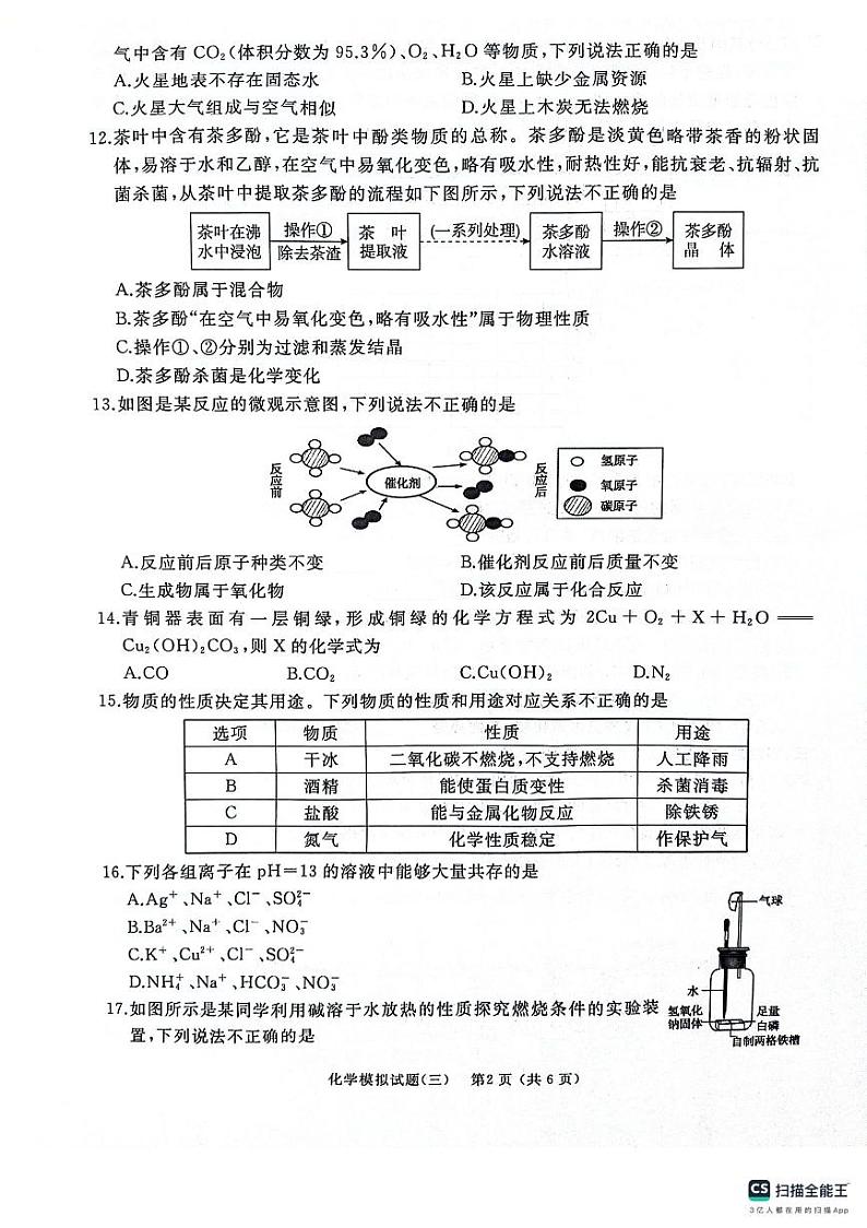 2024年山东省枣庄市初中学业水平考试模拟试题（三）化学试卷02