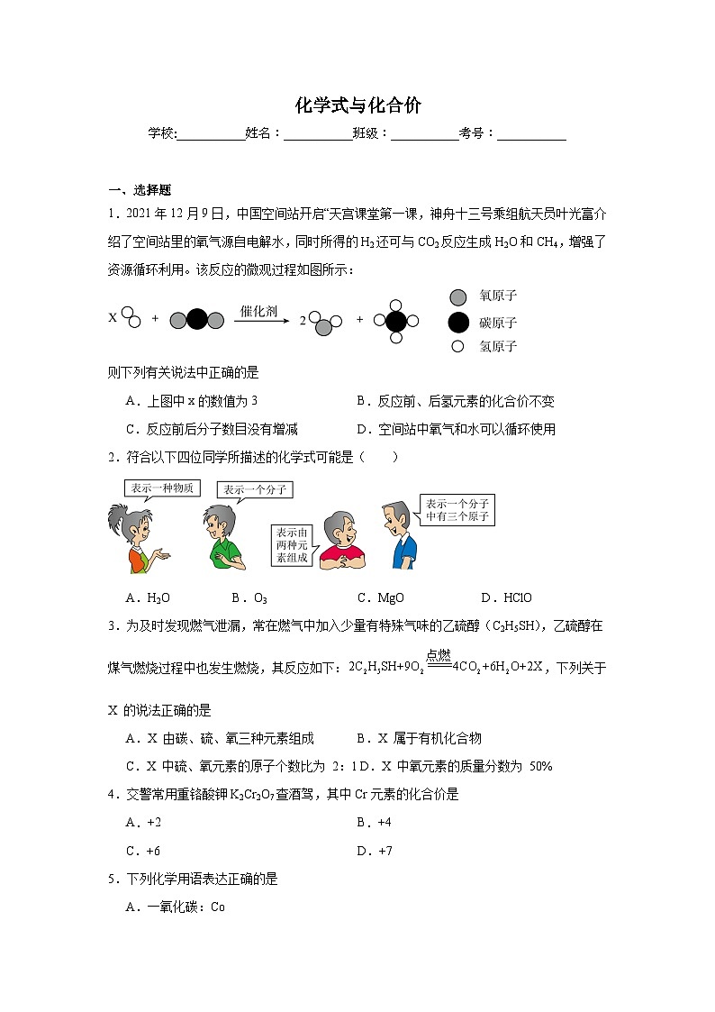 化学式与化合价练习  中考化学考前专项复习（全国通用）第1页