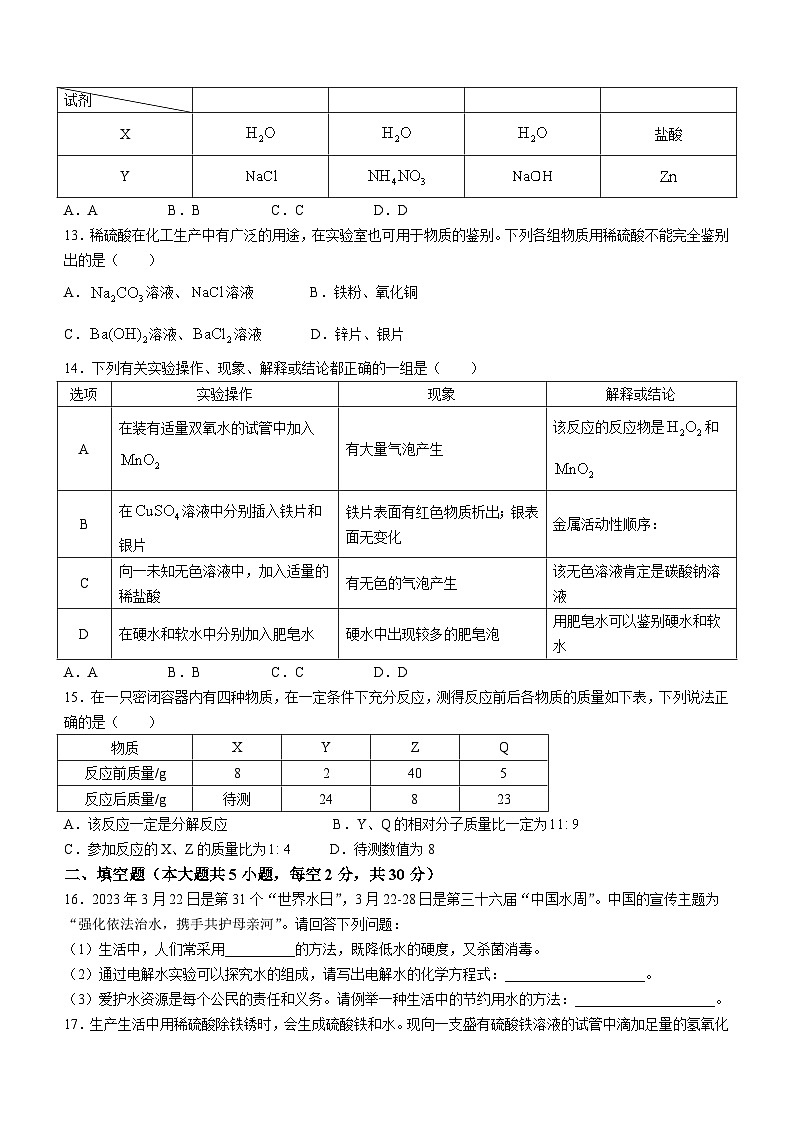 2024年湖南省三湘大联考初中学业水平考试模拟试卷（三）化学(无答案)03