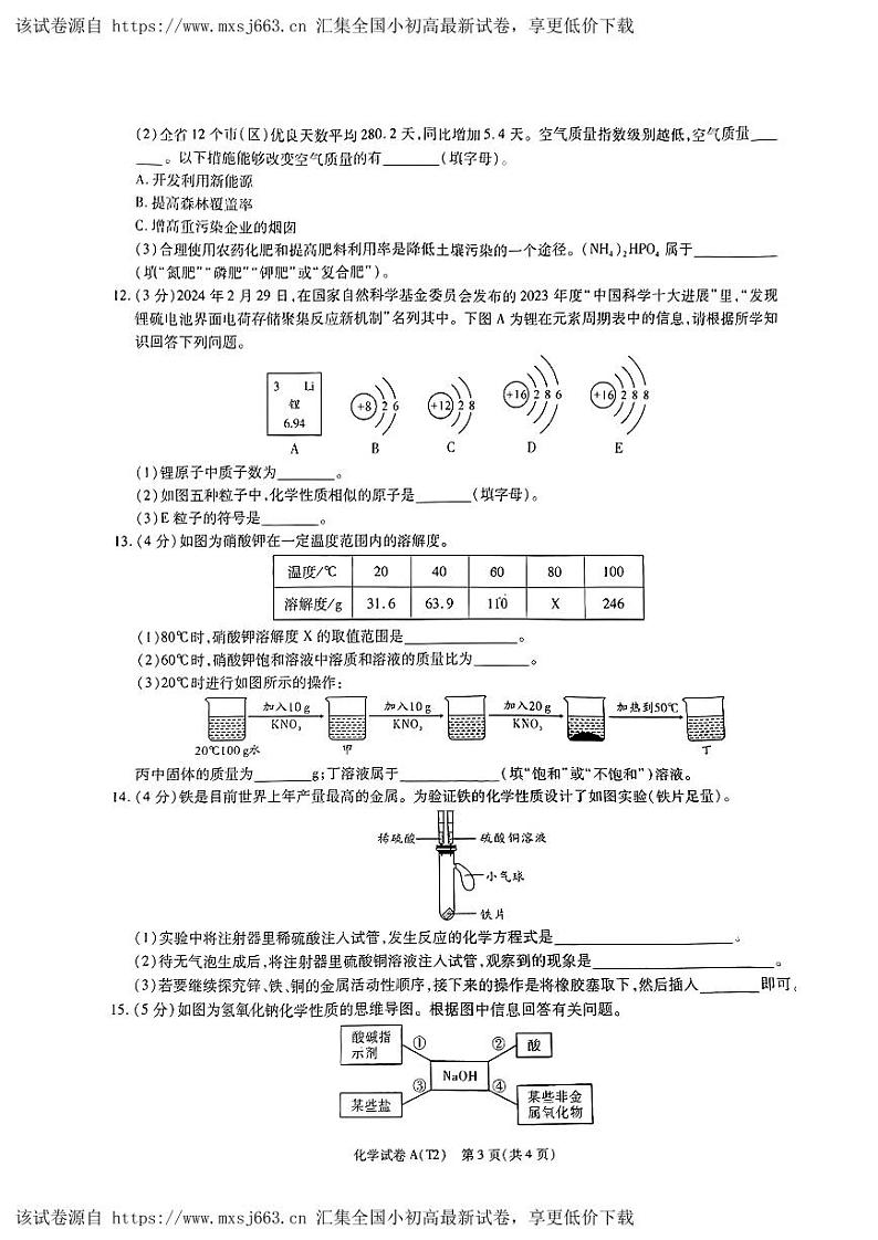 2024年陕西省渭南市大荔县官池镇石槽初级中学初中学业水平考试化学模拟试卷02
