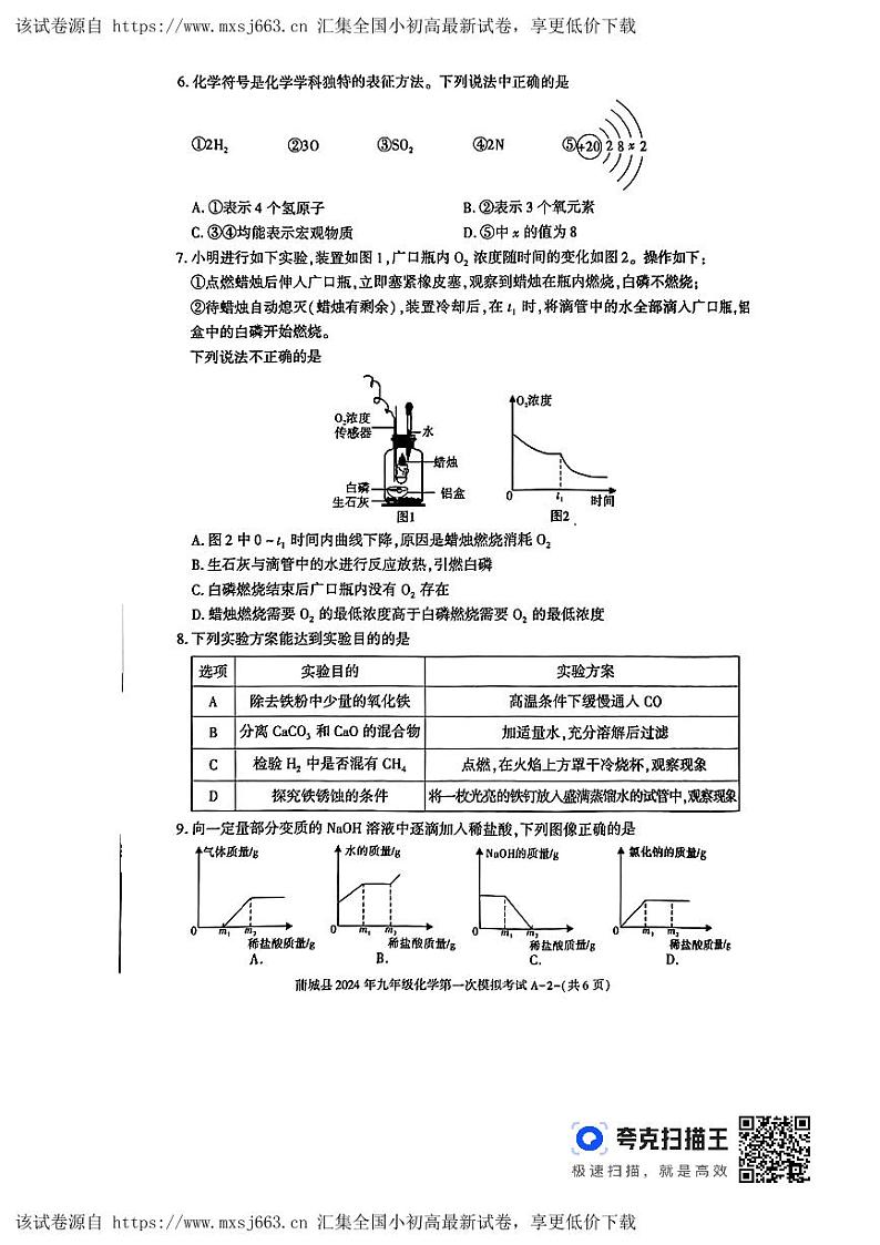 2024年陕西省渭南市蒲城县九年级第一次模拟考试化学试卷02
