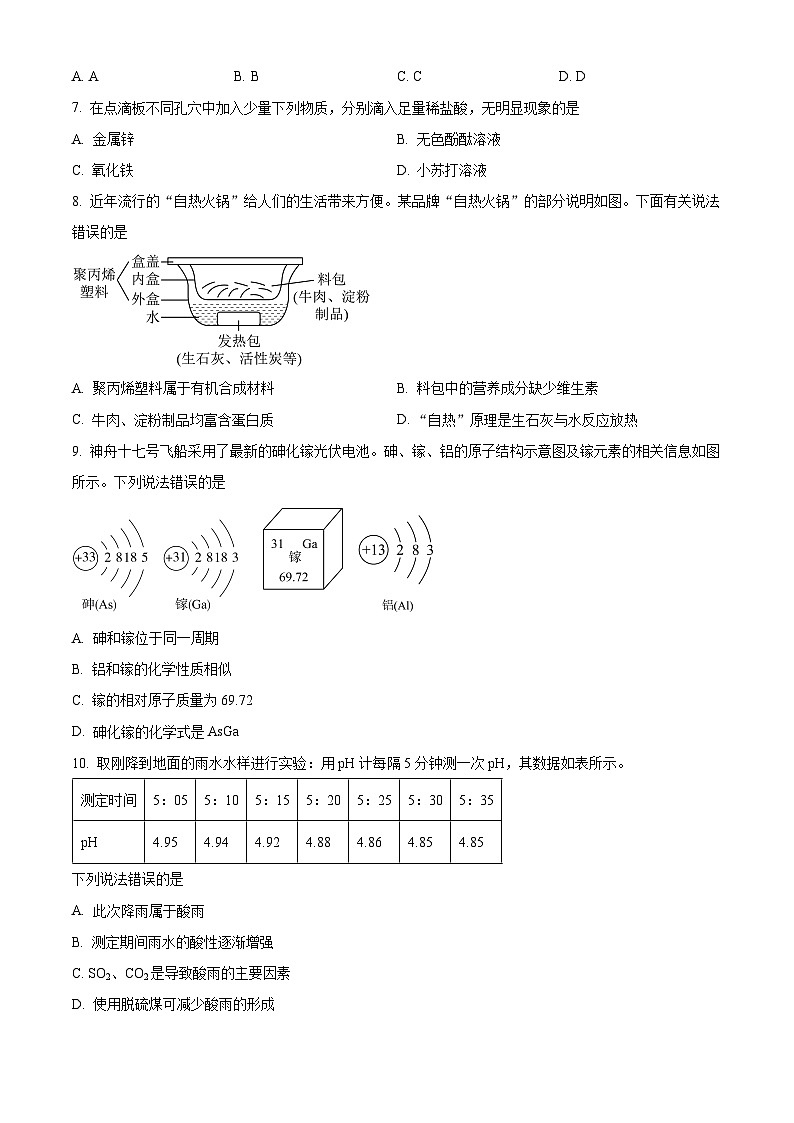 2024年四川省成都市武侯区中考二模化学试卷（原卷版+解析版）02